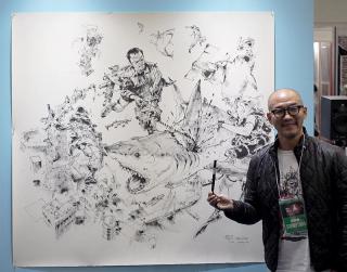 【ニュース】注目のアーティスト、キム・ジョンギさんが「ぺんてる筆」でライブドローイング