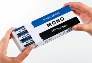 【新製品】MONO型紙箱に消しゴム18個入り！ トンボ鉛筆「MONO・box」