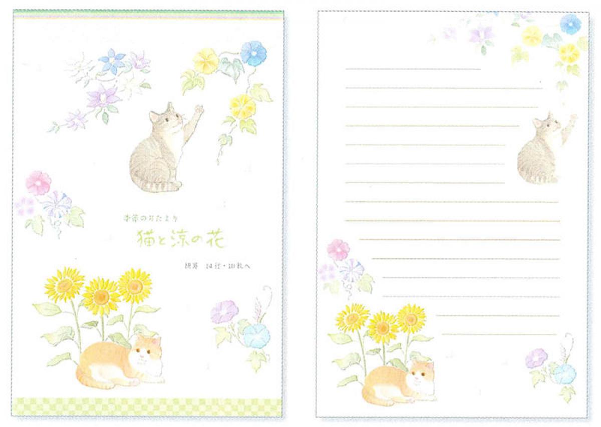 新製品 夏の風物詩とかわいい猫のイラストが描かれた便箋 封筒