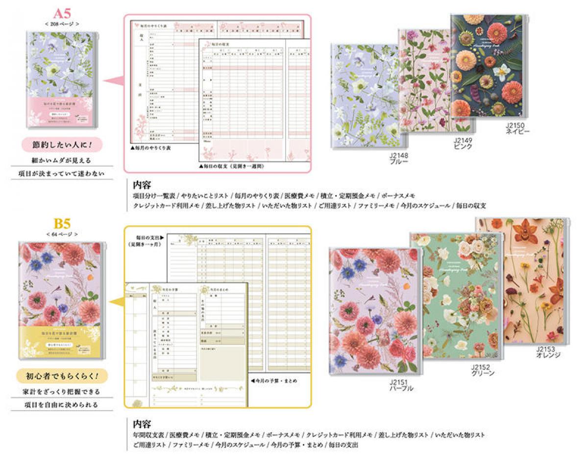 ダイゴー 日比谷花壇 毎日を花で彩る家計簿 A5 ブルー J2148 まとめ買い 2冊セット