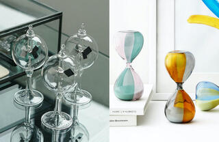 【新製品】インテリアを彩るガラス製の美しいバイカラーの砂時計とラジオメーター
