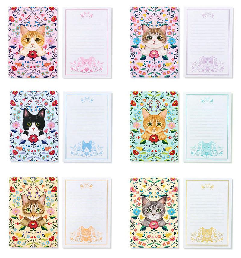 新製品 イラストレーター霜田有沙さんが描く 猫とお花のレターセット