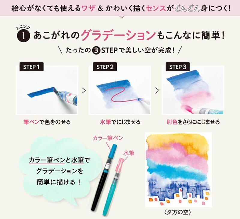 新製品】カラー筆ペンだけで素敵な一枚が描ける「絵手紙のいろはを