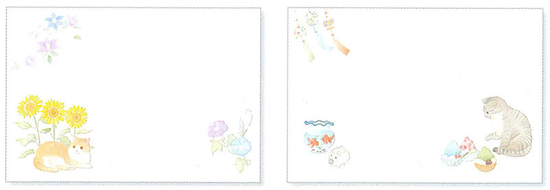 新製品 夏の風物詩とかわいい猫のイラストが描かれた便箋 封筒
