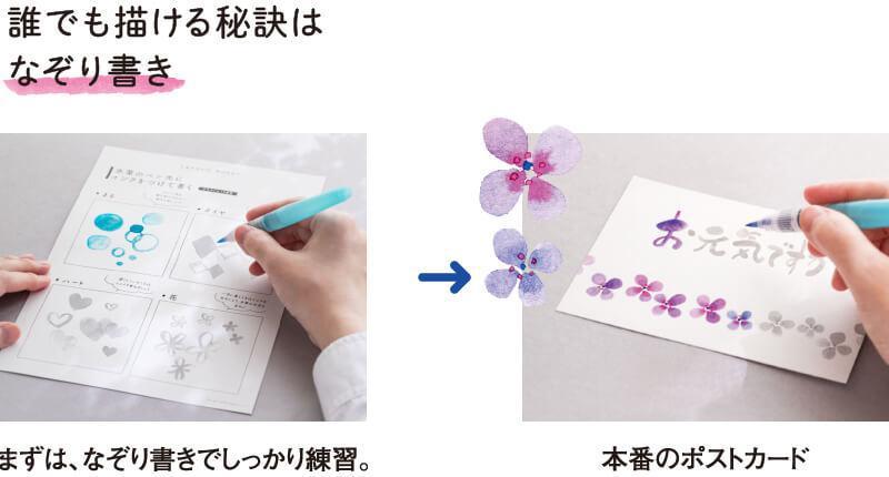 新製品】カラー筆ペンだけで素敵な一枚が描ける「絵手紙のいろはを