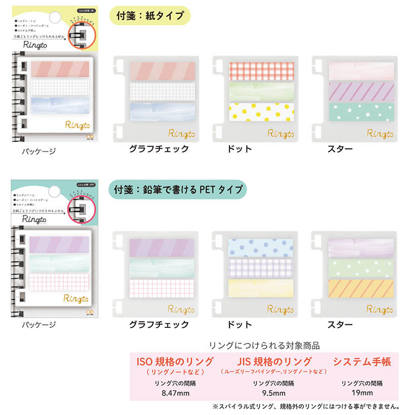 新製品】台紙ごとリングに付けられる付箋｜