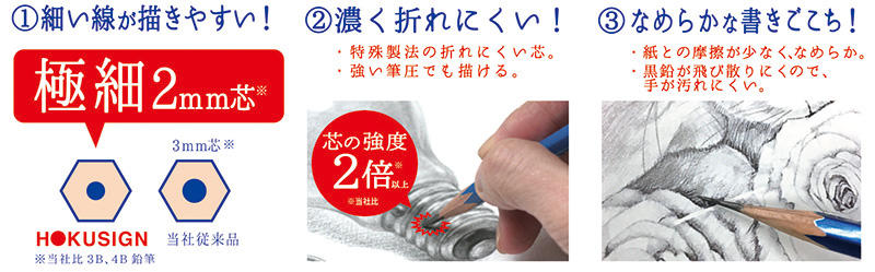 新製品】濃い芯でも折れにくいアート鉛筆「HOKUSIGN（ホクサイン）」｜